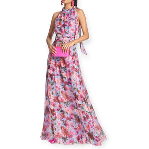 Sachin & Babi Selena Gown Pink Periwinkle Floral Size 14 Lace Slit Formal Dress